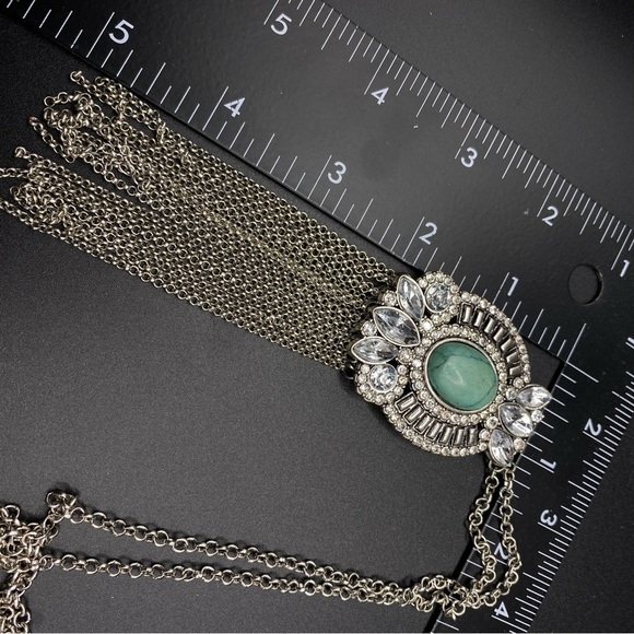 Crystal & Faux Turquoise Cabochon Necklace With Chain Dangles - Picture 7 of 9